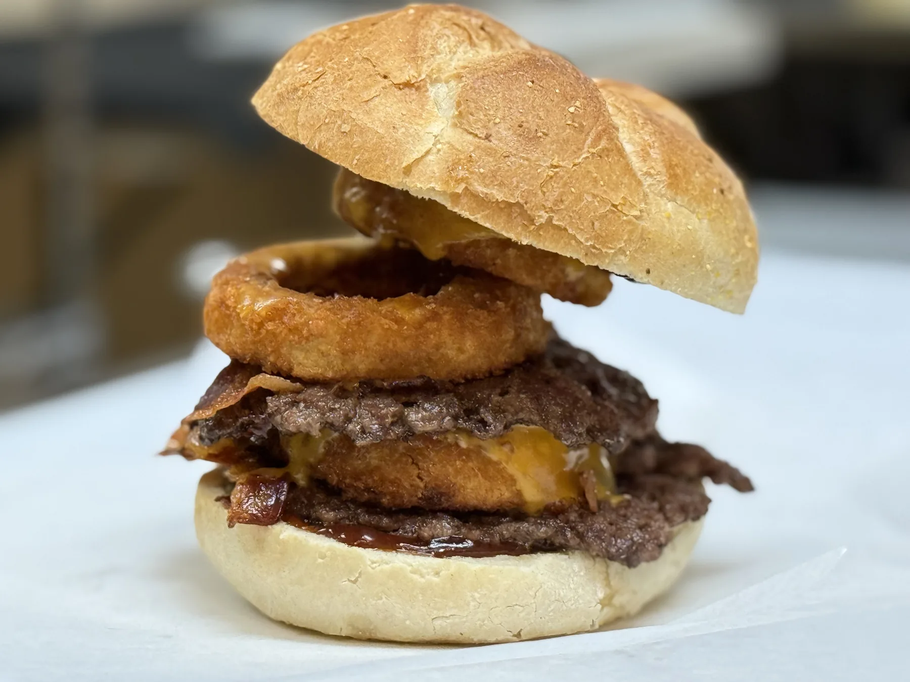 Onion ring burger from Windsor Deli