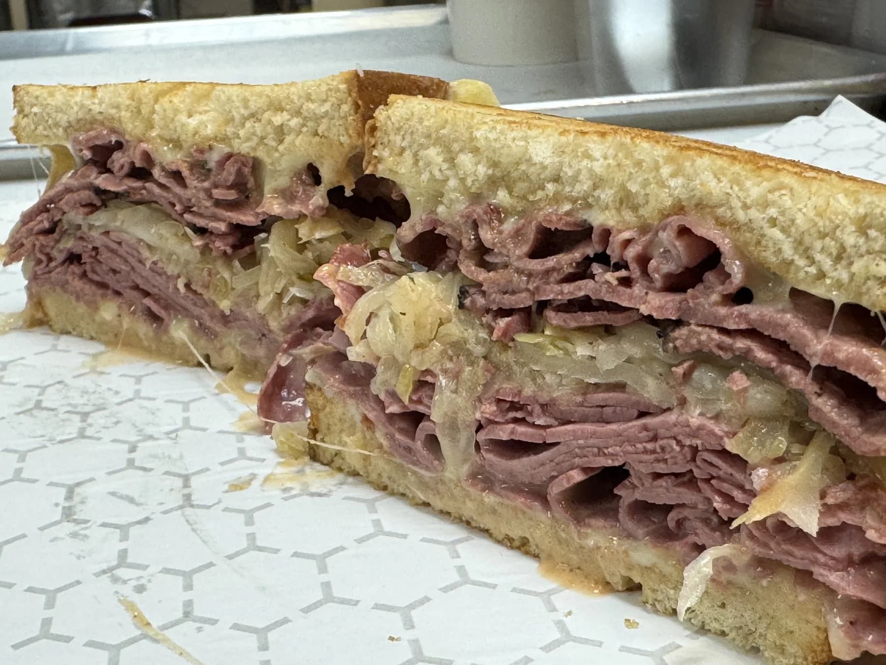 Pastrami sandwich close-up from Windsor Deli
