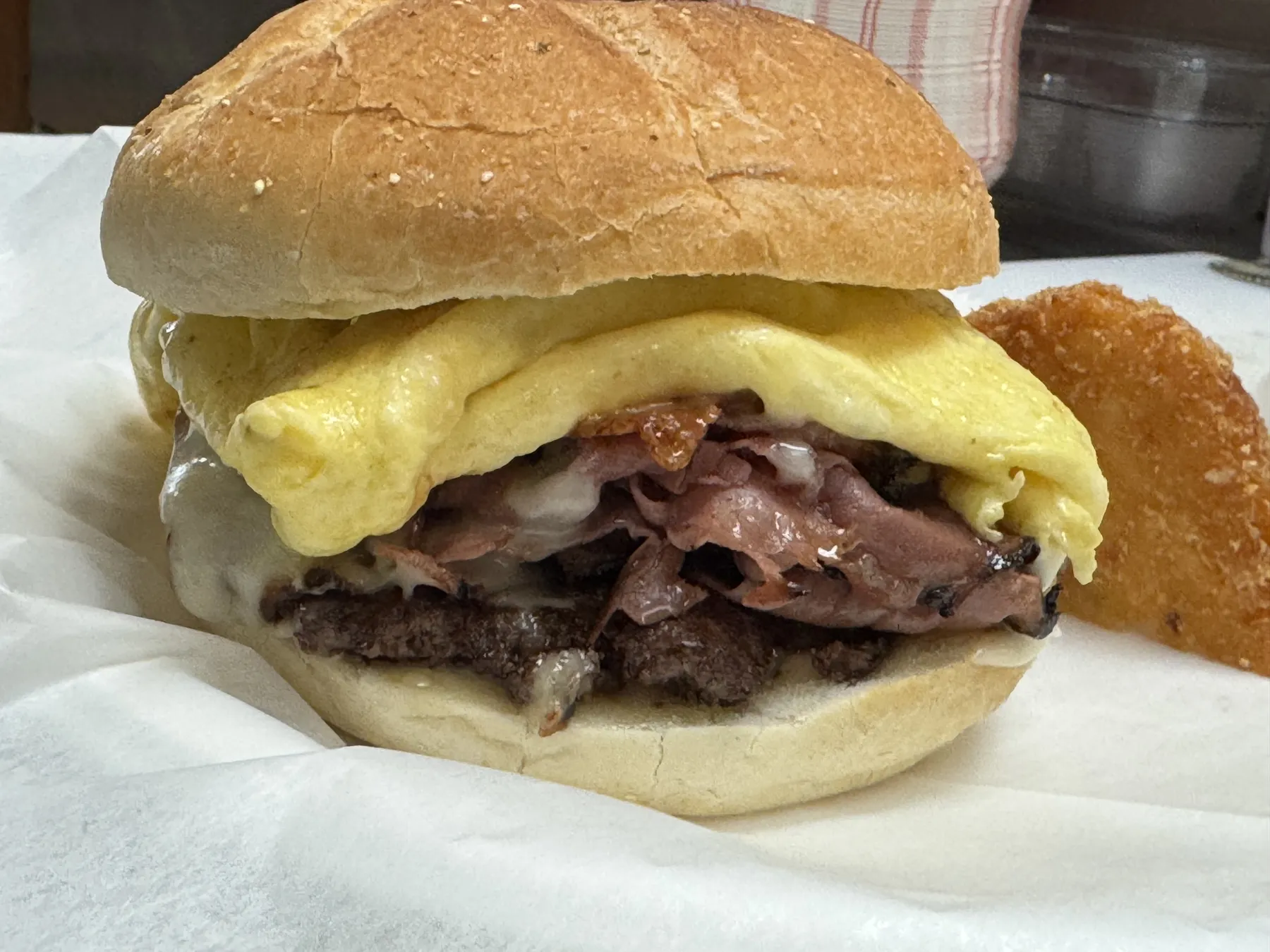 Roast beef breakfast sandwich from Windsor Deli